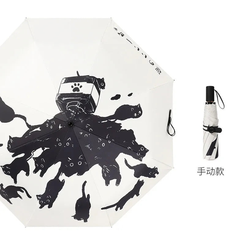 Creative Vinyl Automatic Three-folding Umbrella Dual-use Folding Sun Umbrella - Bellarte Enchanté Creative Vinyl Automatic Three-folding Umbrella Dual-use Folding Sun Umbrella